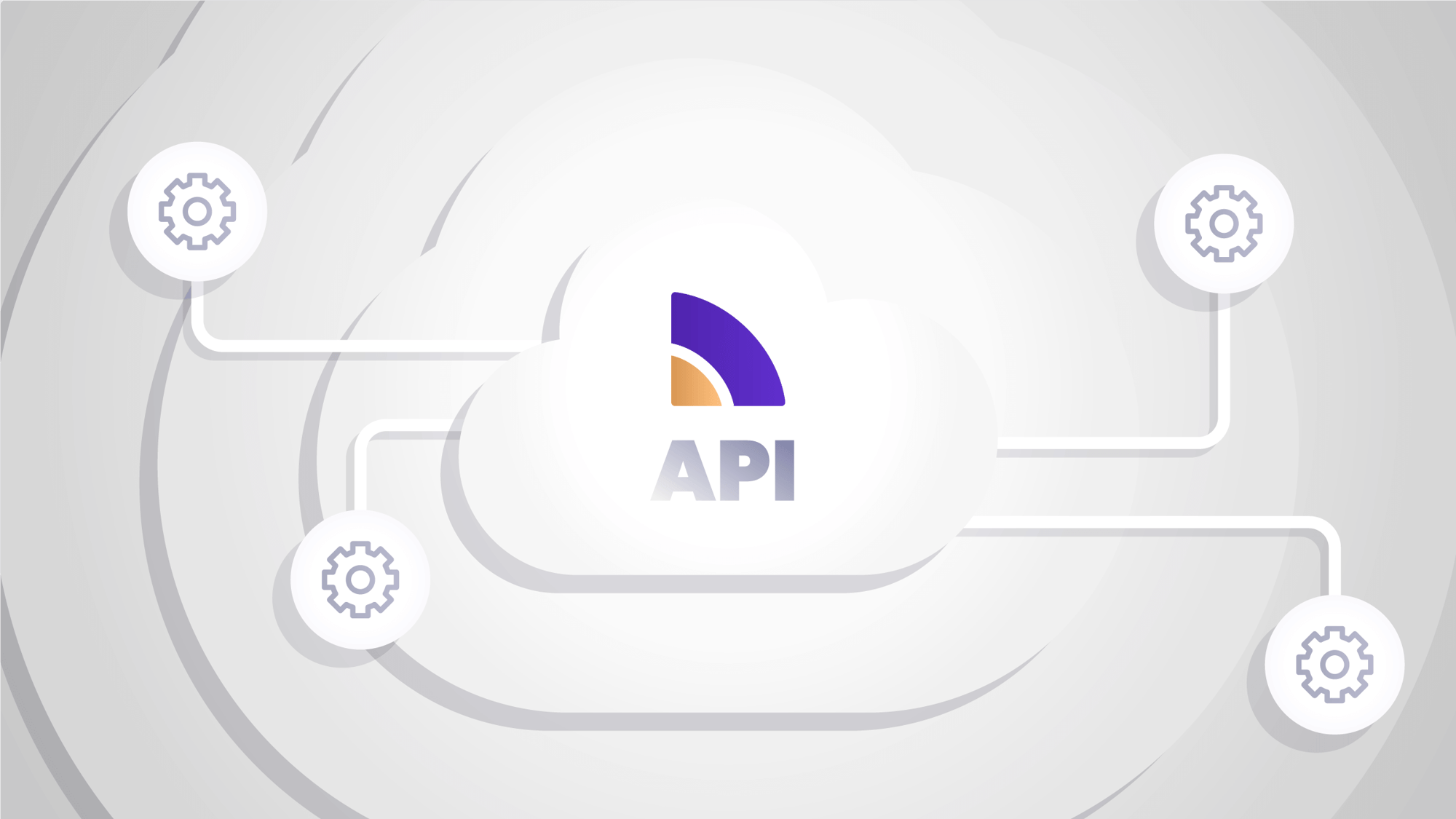 The Sightline logo and the label 'API' inside a white cloud that branches off to four white circles, each with a single gray gear icons inside.